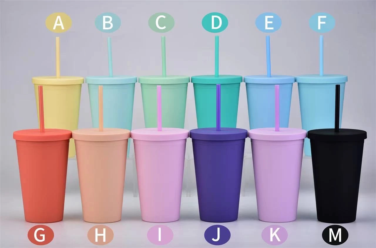 Matte Finish Double Wall 470ml 473ml 480ml 16oz Plastic Tumbler Straw