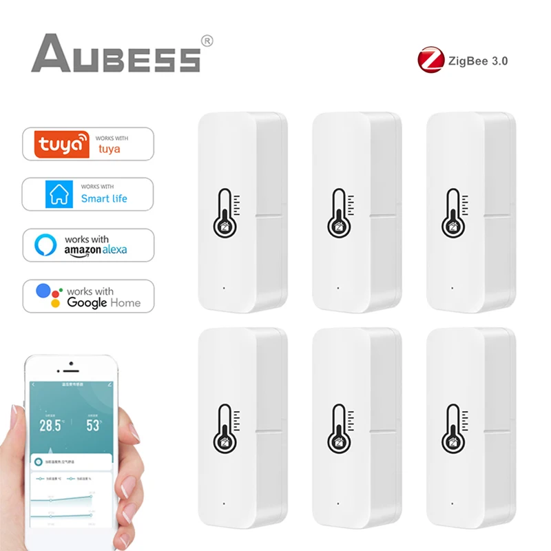 Aubess Zigbee Capteur de température Tuya Smart Life App Thermomètre  connecté à domicile via Alexa