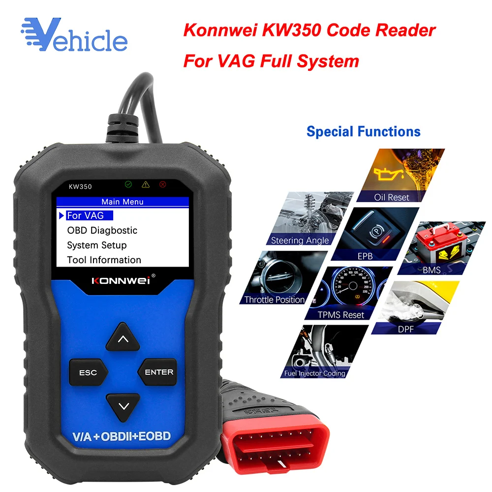 Считыватель кодов Konnwei KW350 для VAG полная система VW/Audi/Seat/Skoda OBD OBD2 автомобильный