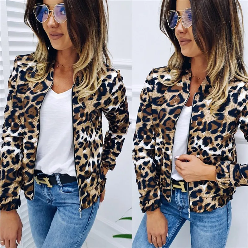 

New Fashion Leopard Print Women Coat Outwear Zipper Jacket Zipper-Up Lady Coats Chaquetas Mujer 2019 Spring Fall Female Clothing