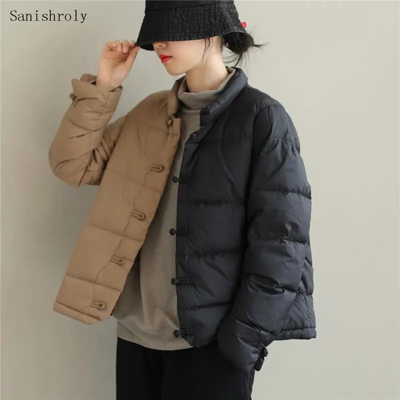 

Loose Vintage Buckle 90% White Duck Down Coat Women New Warm Casual Patchwork Down Jacket Female Short Autumn Winter Parkas Tops