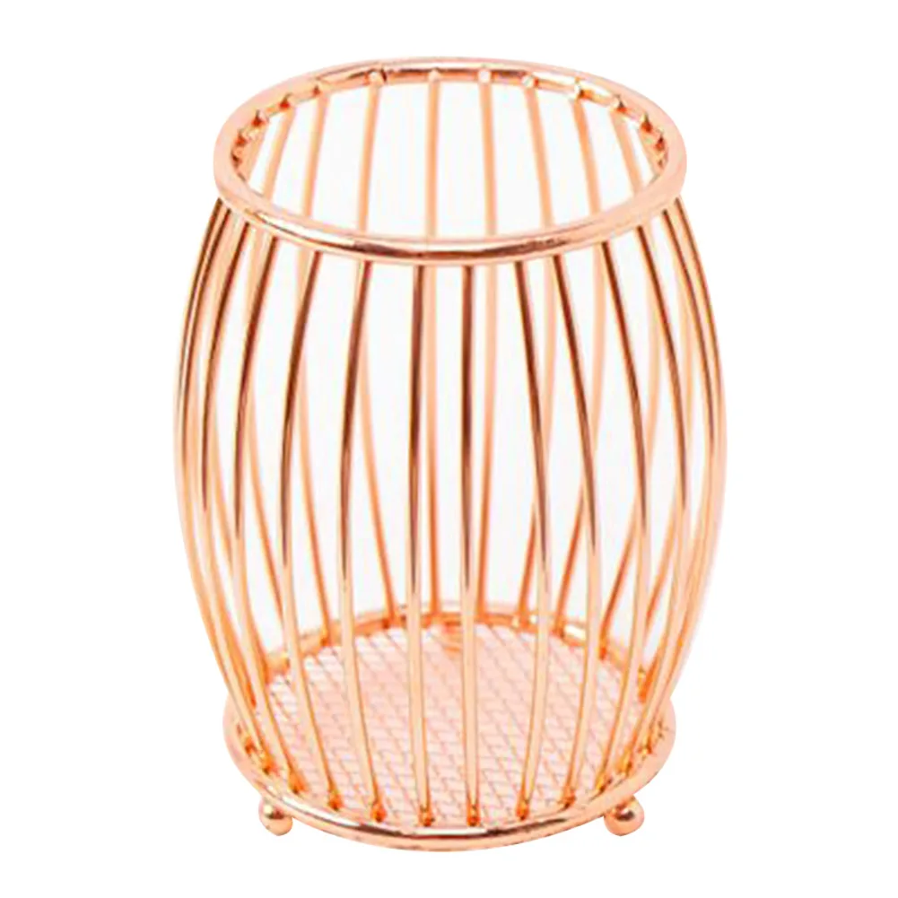 

Rose Gold/Gold Wire Metal Pencil Holder Cup Pen Pot Drum Shape Makeup Brush Holders for Office Home TU-shop