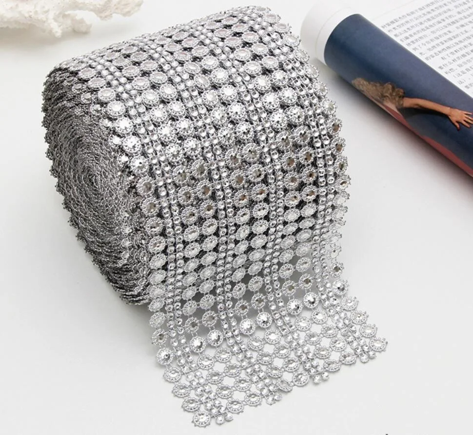

10Yard Plum Blossom Rhinestone Bendable Mesh Wrap Roll Trim For Sewing Apperal Bag Shoes Cap Party Holiday Venue Decoration