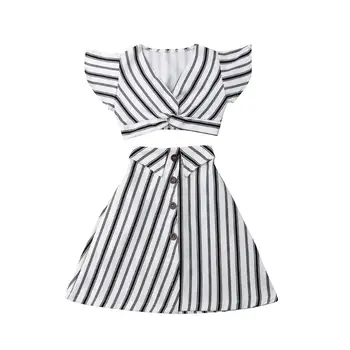 

3-8T Kids Baby Girl Clothes Set Striped Sleeveless Crop Tops Long Skirt Casual Summer Party Kid Girl Outfits 2PCS