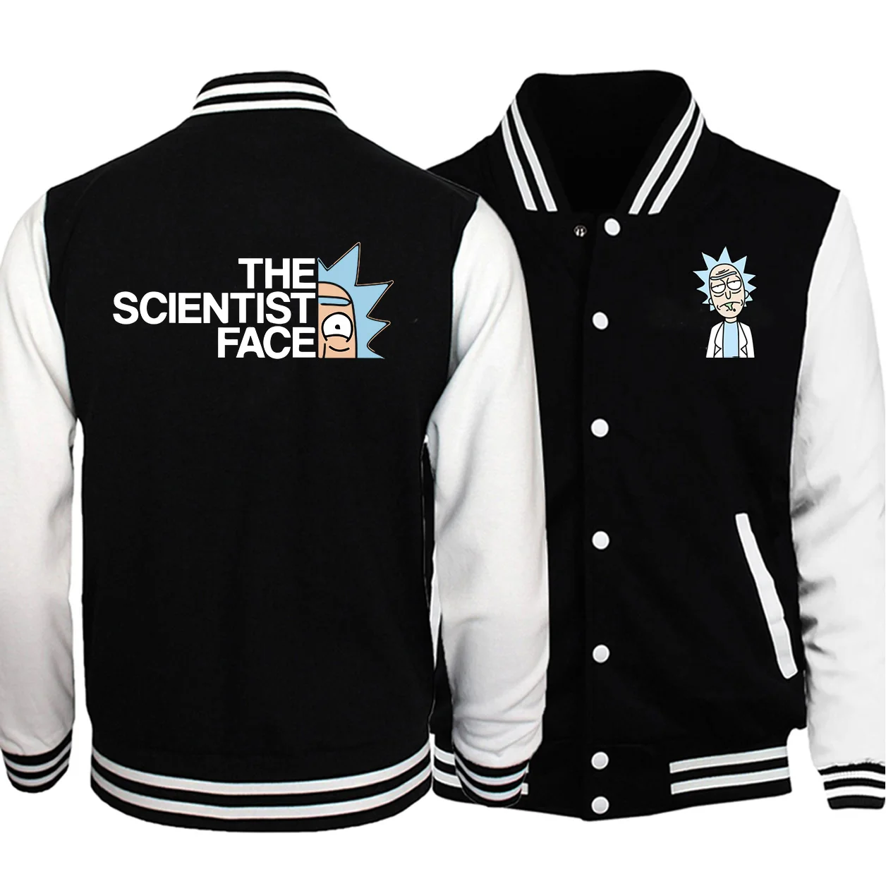 

THE SCIENTIST FACE Male Jacket Spring Autumn Fleece Streetwear Coat Rick And Morty Stylish Mens Baseball Uniform Military Bomber