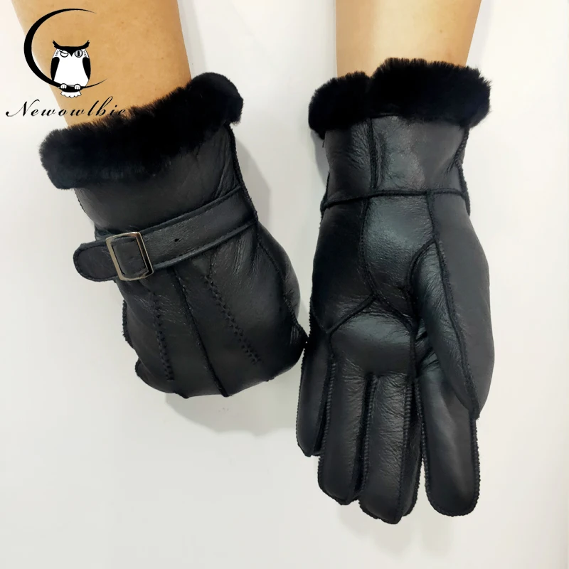 Fur sheepskin fashion men's winter autumn warm wool outdoor five finger sports hiking ski gloves