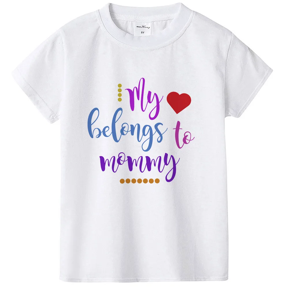 Футболка с принтом «My Heart is To Mommy» летняя футболка с короткими рукавами для мальчиков и девочек повседневные футболки в подарок на день матери - Цвет: H522-KSTWH-