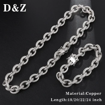 

D&Z 1 Set Bling Iced Out Cubic Zirconia Circles Link Chain Necklace For Men Copper Jewelry Hip Hop Accessories