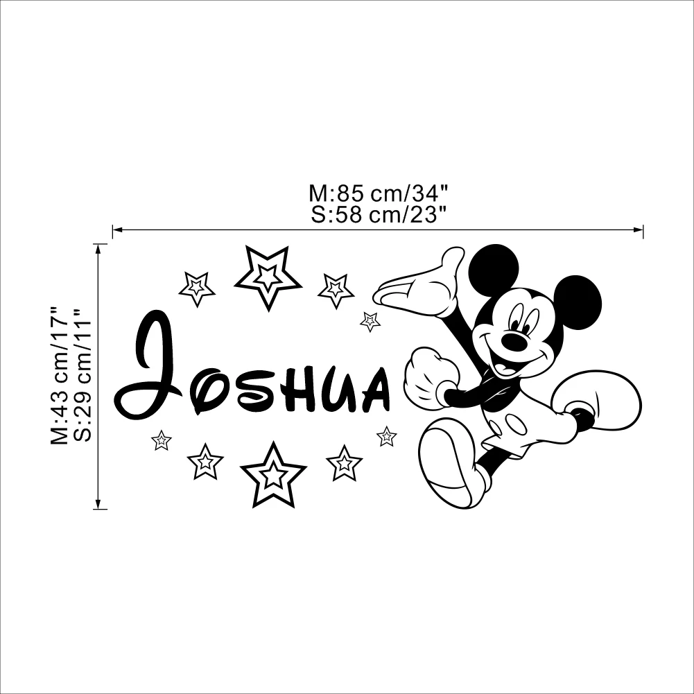 Disney Baby Mickey Mouse Warm Custom Name Wall Stickers Decal Boys Kids Room Wall Personalized Name Nursery Decoration VA8637B