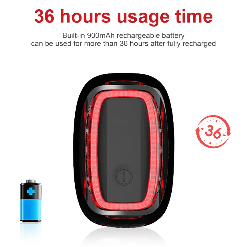 Smart Brake Lights Bicycle Rear Back Light USB Rechargeable Cycling Taillight 6 Modes Safety Warning Night Riding Flashlight