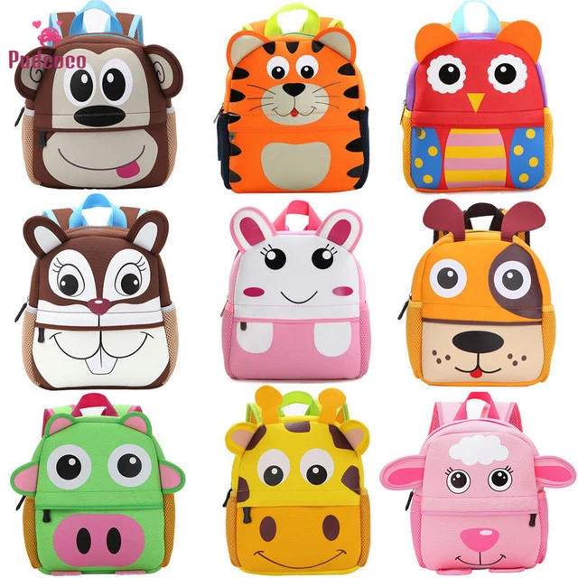 Kids Baby Backpack Cartoon Animal Pig Dog Rabbit Tiger Sheep Monkey Plush Backpack Children 3D Kindergarten School Bag 1-7Y 1