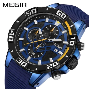 

2020MEGIR Men Watches Top Brand Luxury Chronograph Sport Watch Silicone Quartz Military Watches Clock Relogio Masculino Reloj Ho