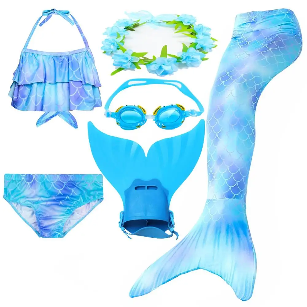 Детский купальник с хвостом Русалочки с плавниками, топы, бикини, костюм для девочек, Одноцветный купальник, костюмы на Хэллоуин, косплей, одежда для плавания, Флиппер - Цвет: DH99-6