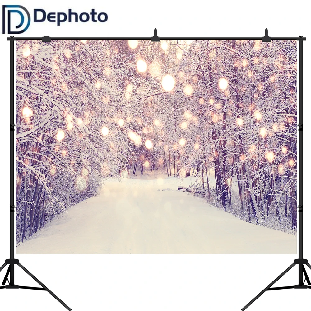 

Dephoto Winter Wonderland Photography Background Photophone Glitter Forest Christmas Tree Snow Backdrop Photocall Photo Studio