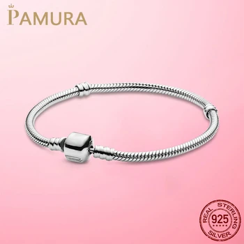 

TOP Selling 925 Sterling Silver Classic Round Snake Chain Charm Beads Bracelet For Women Fashion DIY Jewelry