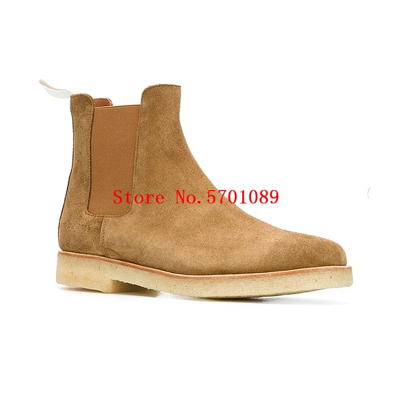 

Men Chelsea Boots Common Genuine Leather Round Toe Ankle Boots Elastic Side Panel Loop Tab Pulled On Martin Boots Shoes