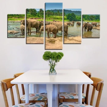 

Canvas Paintings Wall Art Home Decor HD Prints Framework 5 Pieces Elephants Family Pictures Modern Animal Elephant Swarm Poster