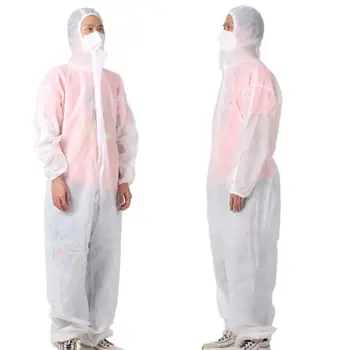 

Hooded Disposable Coverall Non-Woven Elastic Cuffs Zip-Front Bodysuit Liquid Protection Laboratory Isolation Full Cover Overalls