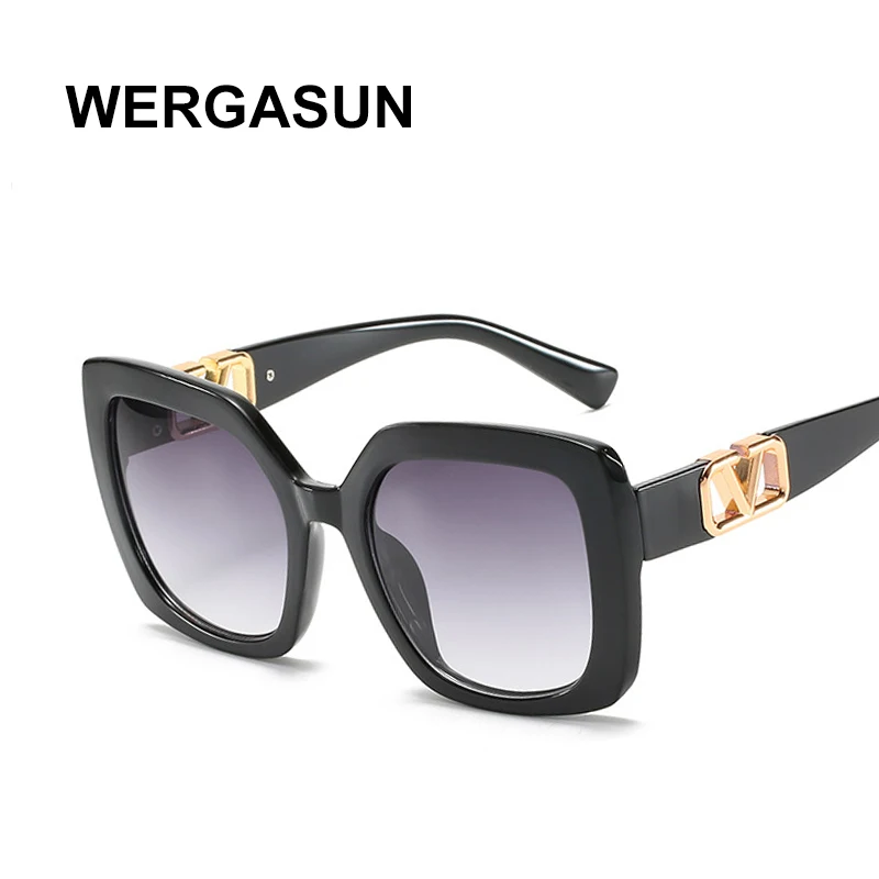 

WERGASUN Oversize Square Sunglasses Women Vintage Black Big Frame Sun Galsses Luxury Brand Black Shades Fashion gafas de sol