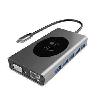 

14/15 in 1 USB Type C Hub to USB HDMI VGA PD TF 3.5mm RJ45 Wireless Charger