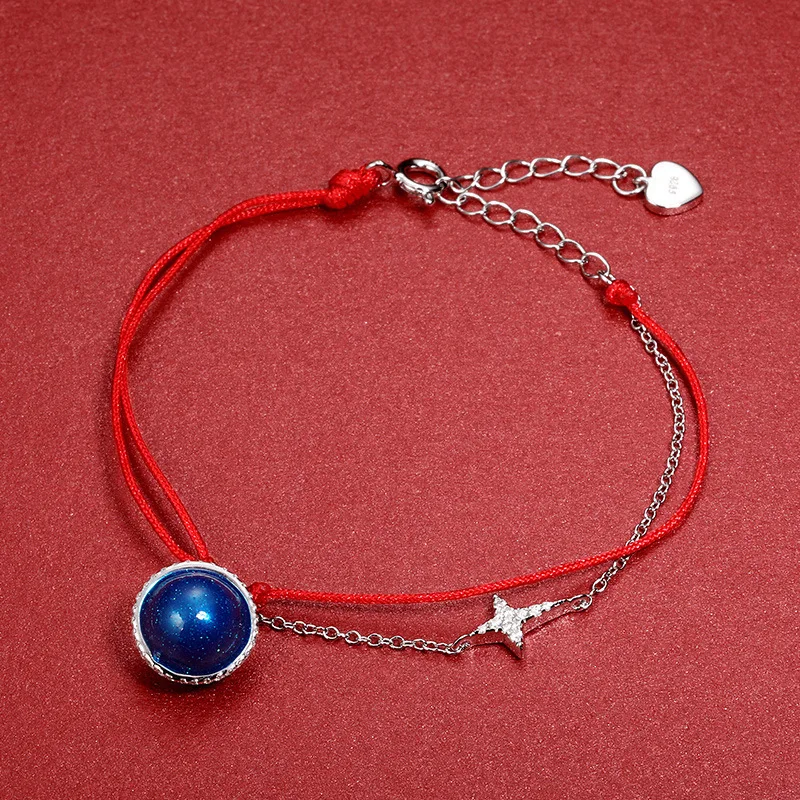 Серебро S925 пробы, инкрустированный цирконом, Звездный красный браслет, корейские ювелирные изделия для женщин, минималистичный OL стиль, ручной работы, ювелирное изделие, подарок
