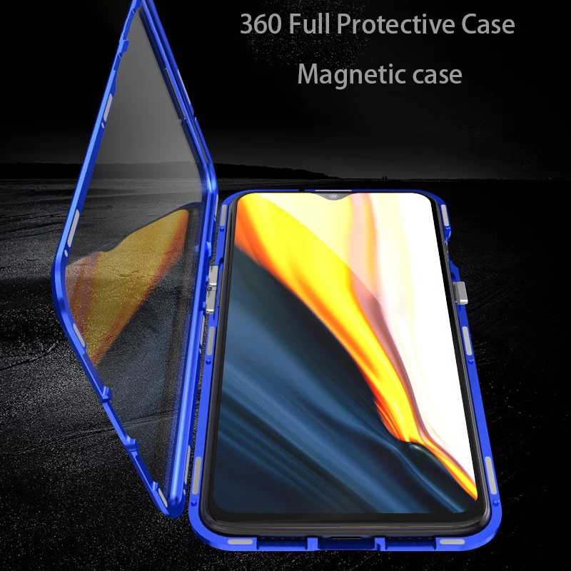 Magnetic Clear  For Oneplus 9 Pro 8 8t 7 Pro 7T Nord N10 N100 5g Case Cover Metal Bumper Tempered Glass Phone case Fundas Coque