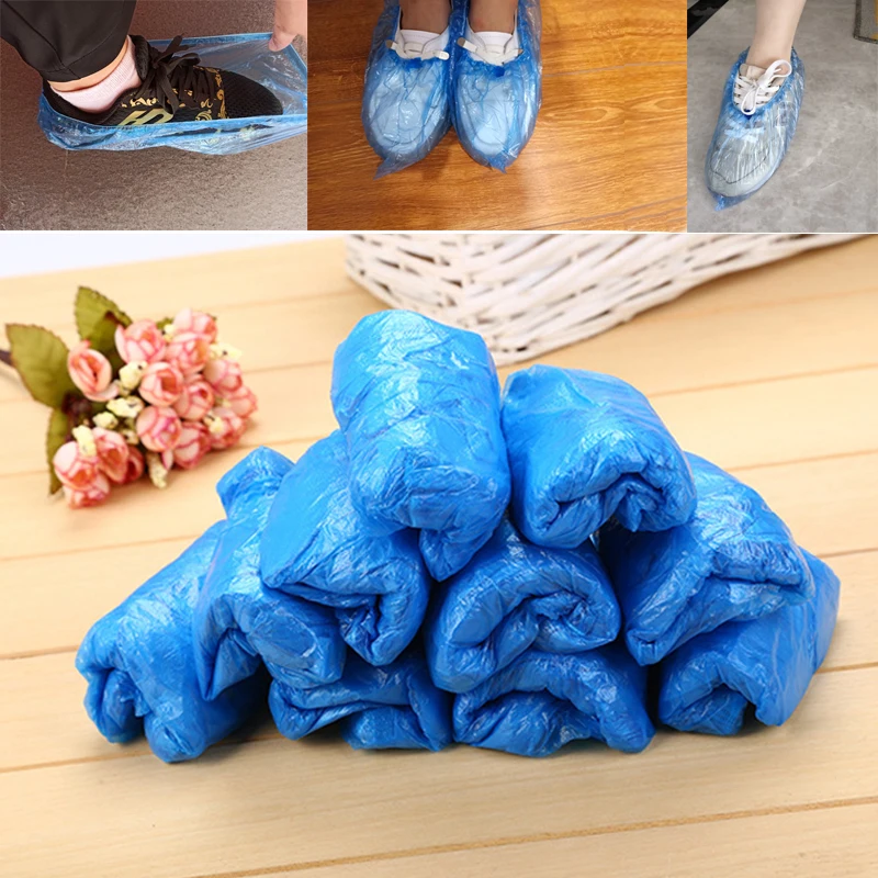 Cubiertas desechables de plástico para zapatos, 10/100 Uds., antipolvo y antigotas, impermeables