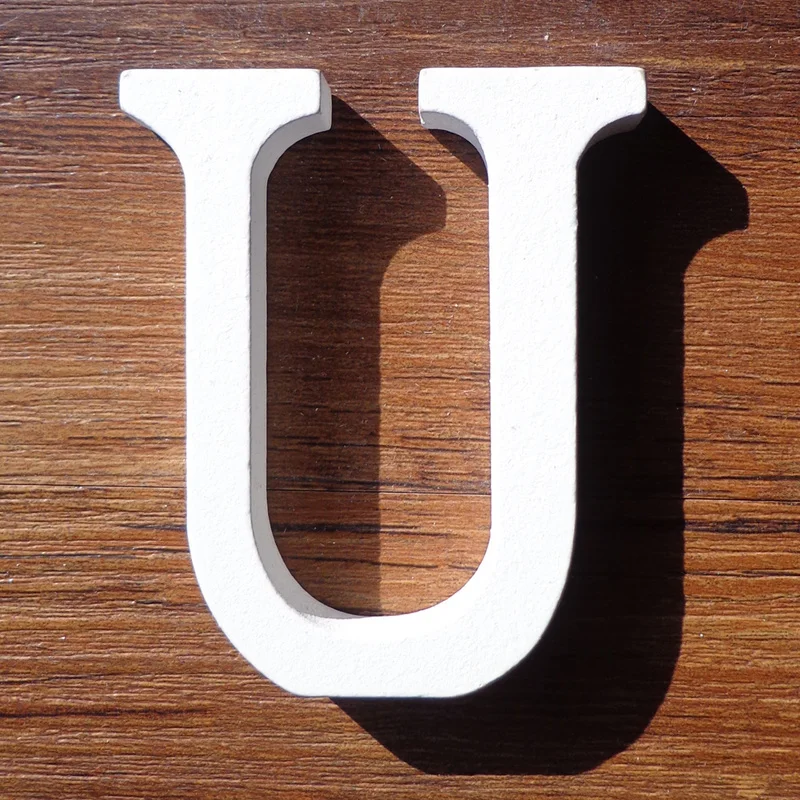 1pc White Wooden Letter English Alphabet DIY Personalised Name Design Art Craft Free Standing Heart Wedding Home Decor - Цвет: U