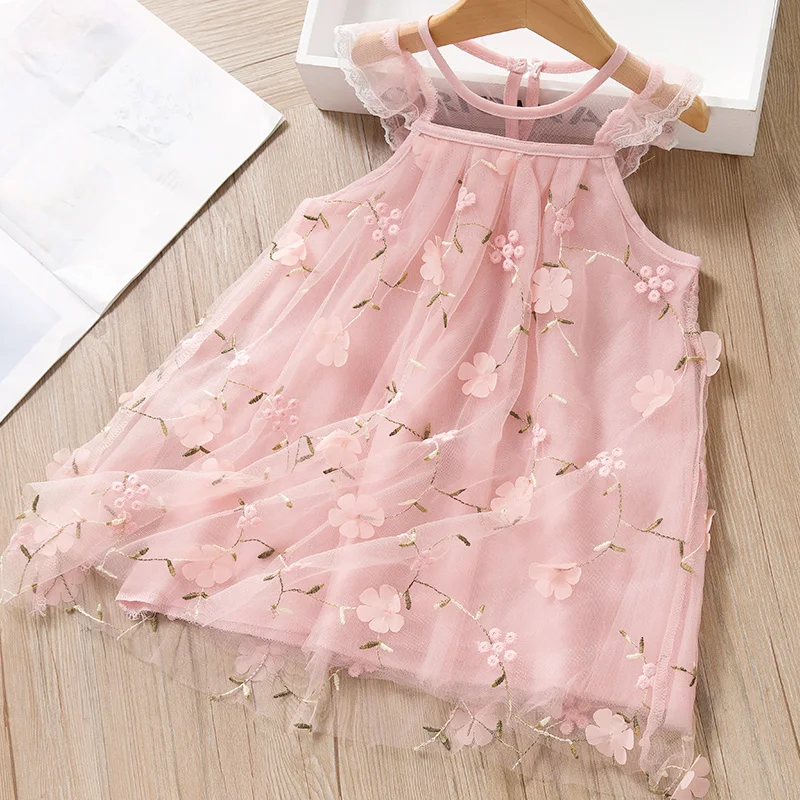 Bear leader/платье для девочек; коллекция года; милое летнее Сетчатое платье принцессы с цветочной вышивкой для девочек; детское платье для детей 2-6 лет