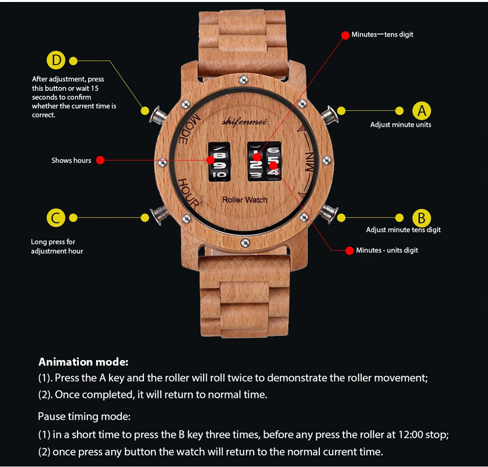 Shifenmei полностью деревянные часы для мужчин роликовый дизайн бизнес часы для мужчин кварцевые часы повседневные спортивные мужские часы Relogio Masculino