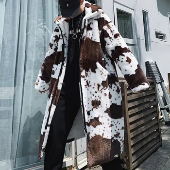 

Jacket Faux Fur Leather Men National Style Thickened Cow Pattern Imitation Fur Lengthened Over-knee Jacket Veste Fourrure Homme