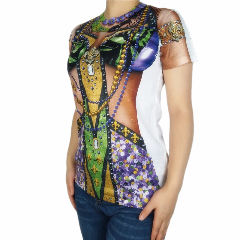 Sexy New Orleans Carnival Mardi Gras T Shirts for Women Hot Girls Short Sleeve Mardi Gras Theme Party T Shirt Plus Size