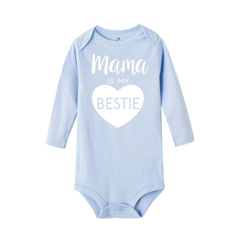 Хлопковый комбинезон для новорожденных с принтом «Mama Is My Bestie»; комбинезон с длинными рукавами для маленьких мальчиков и девочек; модная одежда унисекс для малышей - Цвет: R161-LRPLB-