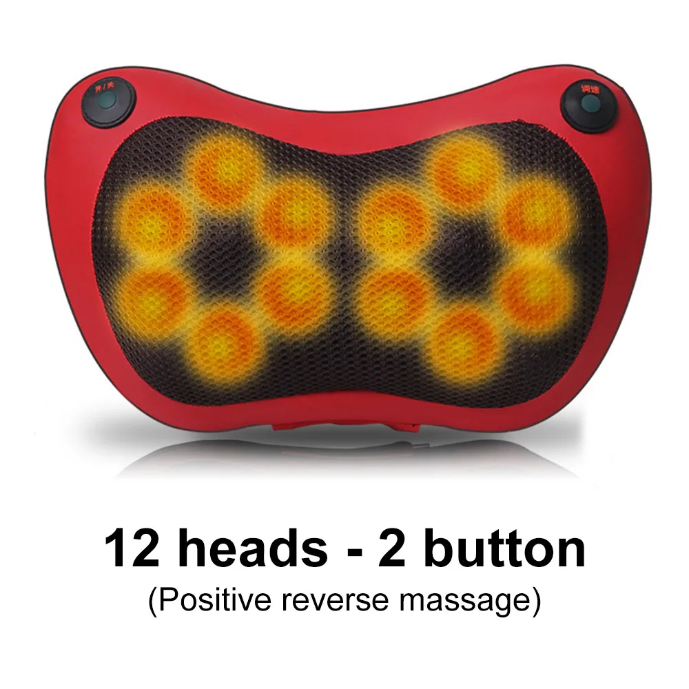 red 2button 12head Шиацу массажная подушка головки автомобиля спины шеи Массажер домашний талии Электрический массаж тела массажер - Цвет: red 2button 12head