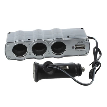 

Car Cigarette Lighter Triple Socket Adapter with USB Output (Black)