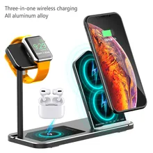 Для Airpods Pro Apple Watch 5/4/3/2/1 IPhone 11 Беспроводной Зарядное устройство Подставка 3 в 1 Алюминий сплав на основе 15 Вт быстрой зарядки док-станции