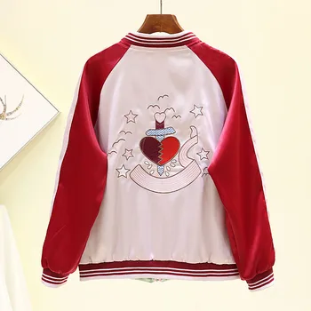 

Two faces wear Spring Autumn 2020 Plus size Women Love Embroidered Baseball jacket High quality Kurtka damska Casual Female Coat