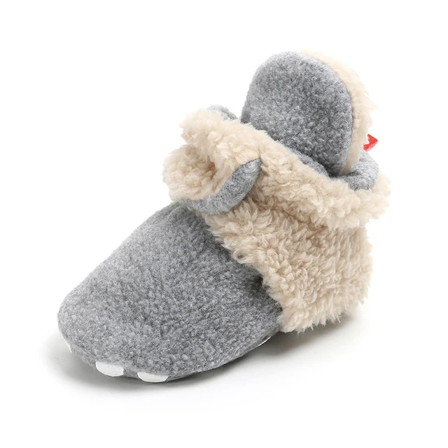 Newborn Baby Socks Shoes Boy Girl Star Toddler First Walkers Booties Cotton Comfort Soft Anti-slip Warm Infant Crib Shoes fluff grey white