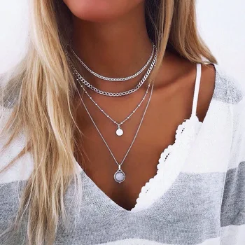 

Bohemian Style Recommend Big Brand Popular Fashion and Personality New Style Simple Multilayer Water Droplet Gemstone Wafer Pend