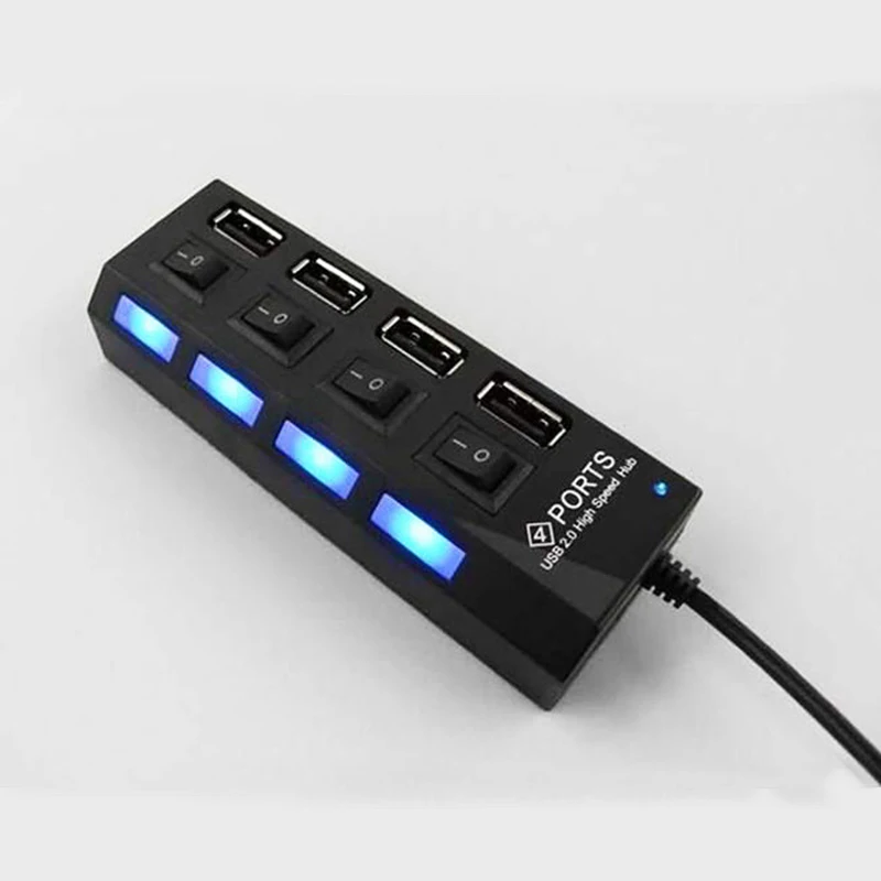 Длинный переключатель Скорость сплиттер usb-хаб независимый переключатель usb-хаб 2,0 4-Порты и разъёмы usb-концентратор с одним портом для камнями расположенными в четыре ряда зарядное Usb устройство с Скорость сплиттер - Цвет: black
