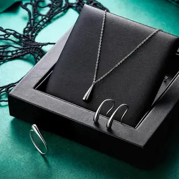

Tuliper 925 Silver Jewelry Set Teardrop Necklace Earrings Rings For Women Wedding Party Jewelry Accessories Girl Christmas Gift