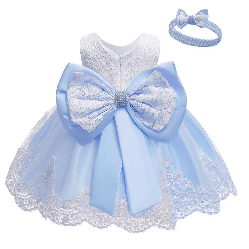 Платье для малышей с блестками; кружевное платье на крестины с цветочным рисунком; Одежда для новорожденных; праздничный костюм принцессы на день рождения для маленьких девочек - Цвет: sky blue