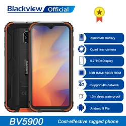 Blackview BV5900 IP68 прочный телефон Android 9,0 пирог 3 ГБ + 32 ГБ 5580 мА/ч, Водонепроницаемый мобильный телефон 5,7 дюймов NFC 4G мобильный телефон