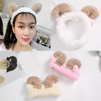 

Cute Elastic Sheep Horn Headbands Women Girls Makeup Face Washing Headband Hairdo Facial Mask Headwrap Hairband Hair Accessory