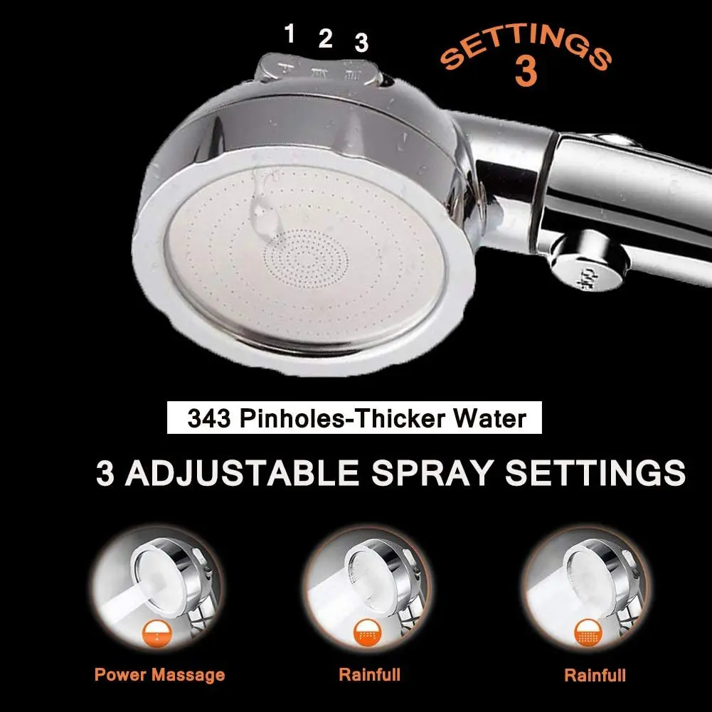 Zloog 3 Modes Adjustable Silver Black Shower Head High Pressure Handheld Showers Pressurized Bathroom Showerhead Set with Hose 3