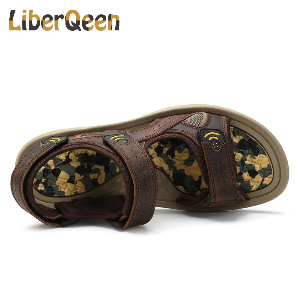 LIBERQEEN/Лидер продаж; модные летние пляжные сандалии; Мужская обувь; сандалии высокого качества на полой подошве; удобные сандалии из натуральной кожи; светильник