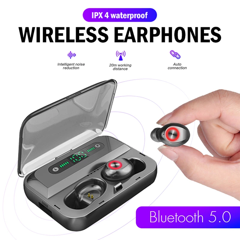 

Bluetooth Wireless Earphones Stereo Handfree Earbuds LED Display Waterproof Headphone with Power Bank For iPhone xiaomi huawei