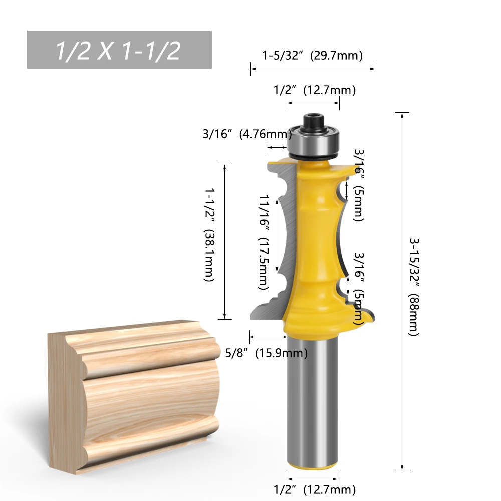 LAVIE 1PC 12mm 1/2 "Schaft Kleine Gehrung Schublade Vorne Molding Router Bit Tür Handlauf Linie Zapfen Cutter für Holz Werkzeuge MC03040S – Detail 3