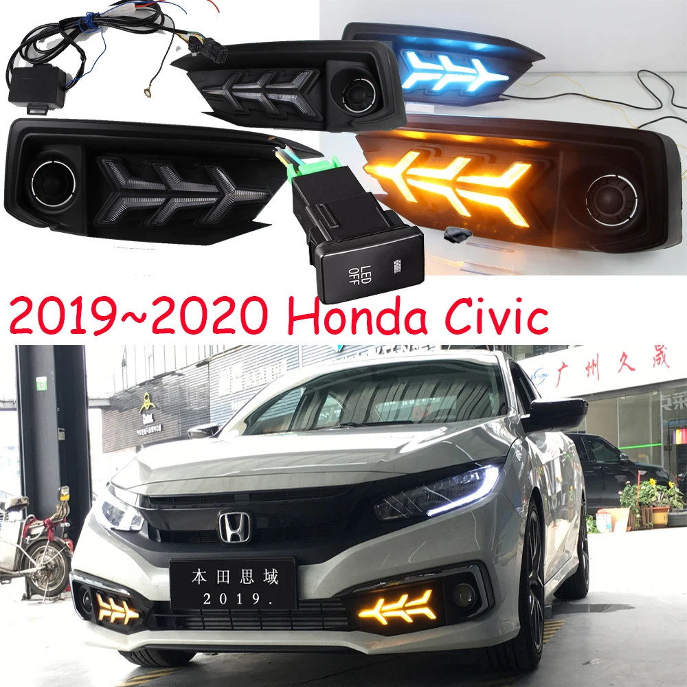 1 комплект фар бампера автомобиля для Honda Civic дневной свет 2020y автомобильные аксессуары, СВЕТОДИОДНЫЙ DRL фары для Civic противотуманные фары