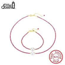 Effie queen 925 серебрный пресноводный жемчуг ювелирный набор ожерелье+ браслет из натурального камня гранатовый шпинель женские свадебные украшения DSS37